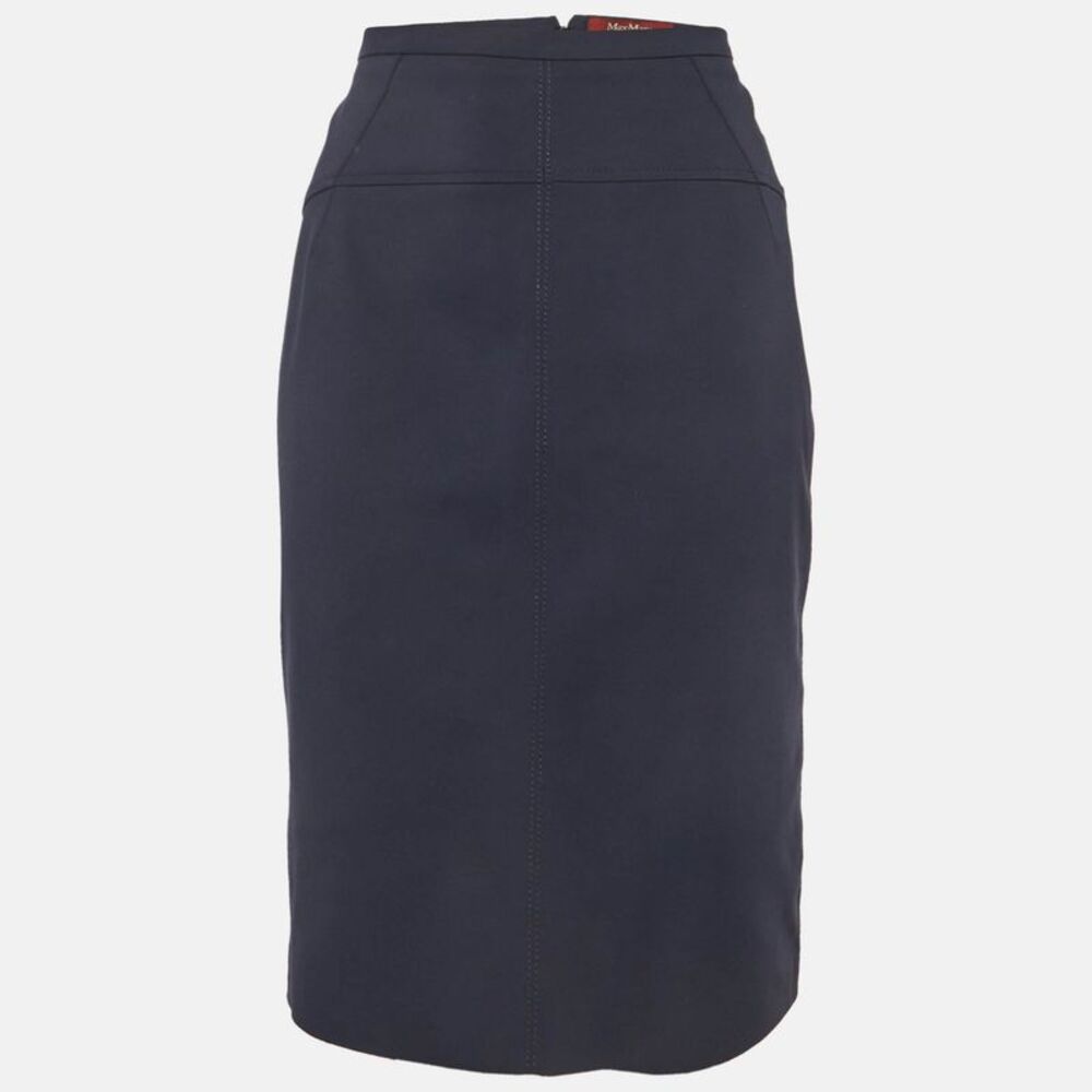 Max Mara Studio Navy Blue Stretch Knit Pencil Skirt L